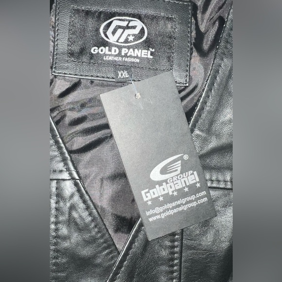 Gold Panel Black Mens Genuine Leather Motorcycle Vest 2XL Premium Leather New - Picture 3 of 13